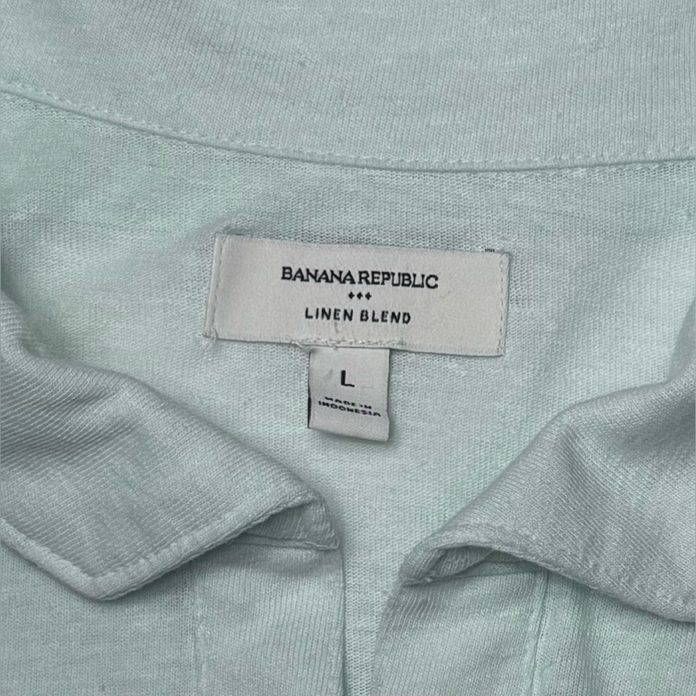 Banana Republic Standard-Fit Linen-Blend Johnny Collar Polo Dew Drop Size Large - Picture 2 of 10